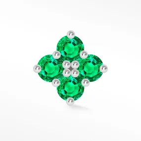 White Gold Emerald Clover Flat Back Earring