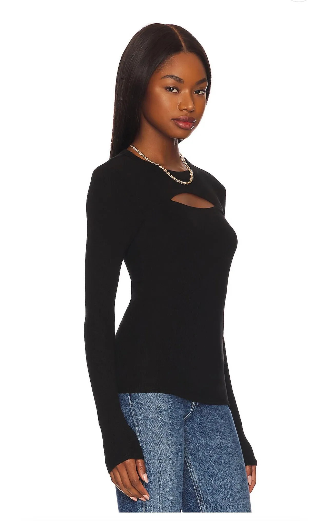 Silk Knit Long Sleeve Cutout Crew