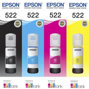 Epson 522 Ink Bottle Set Cartridge Refill Black/Cyan/Magenta/Yellow EcoTank Genuine Original