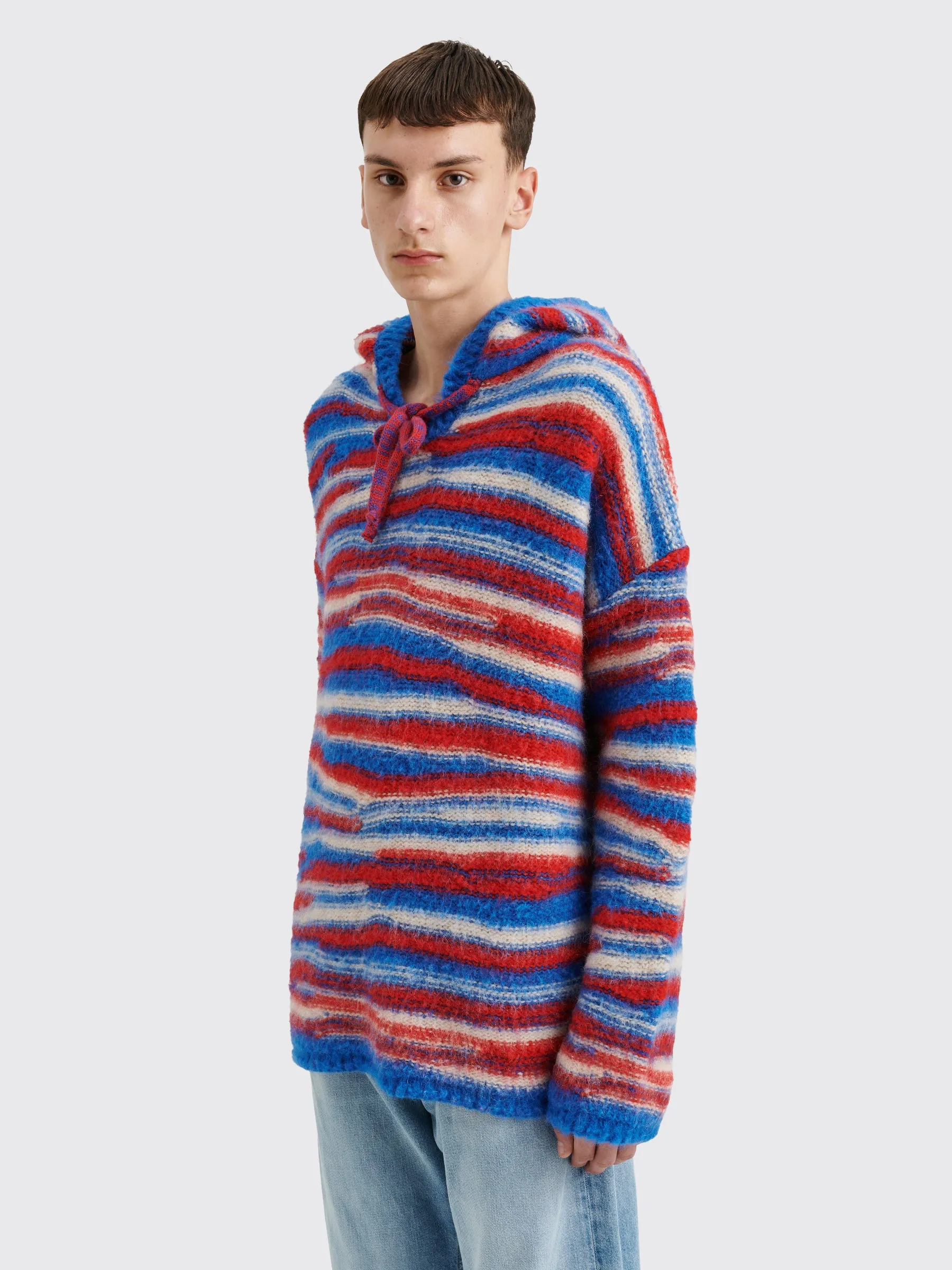 ERL Oversized Alpaca Knit Hoodie Red / Blue