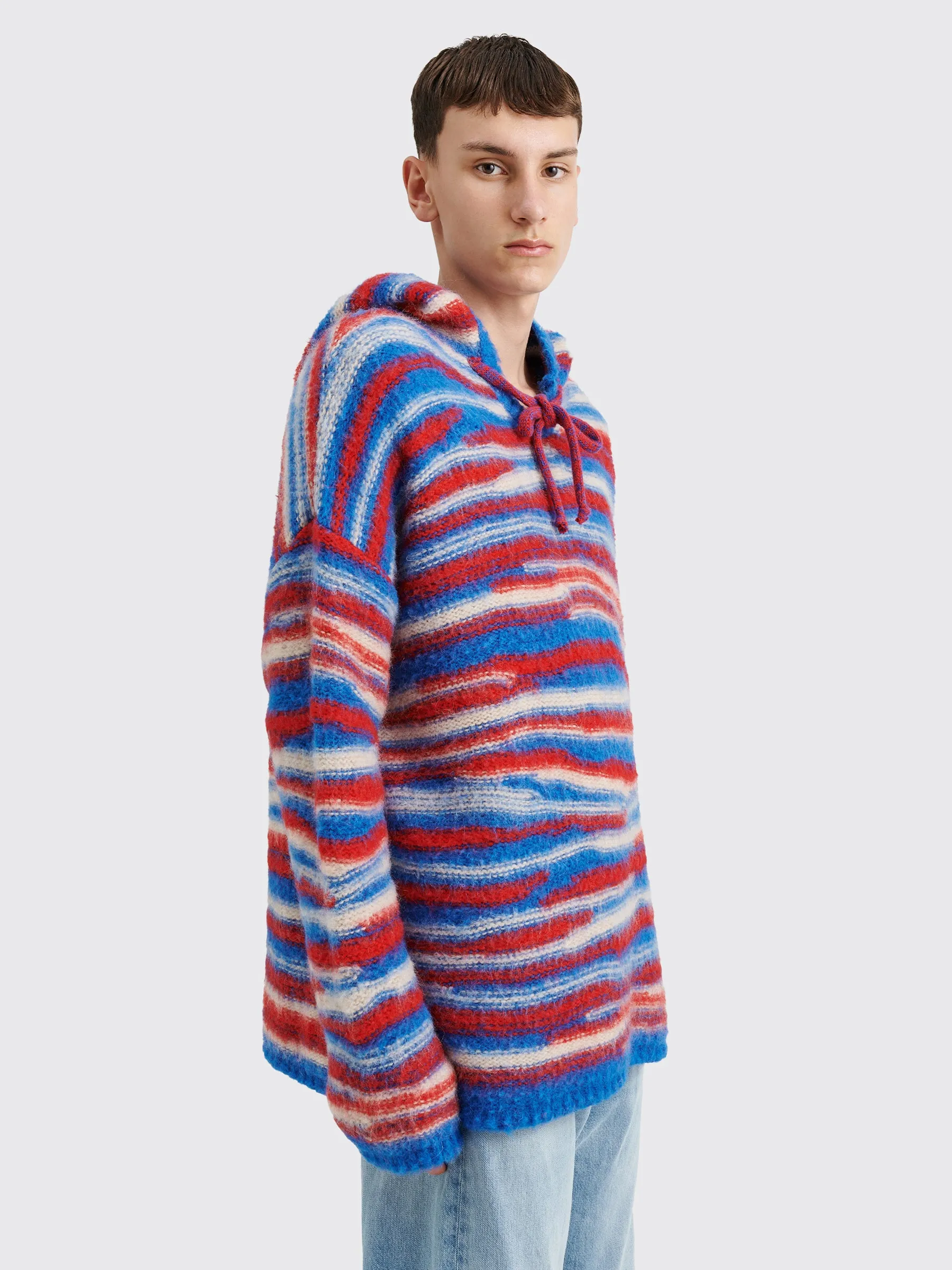 ERL Oversized Alpaca Knit Hoodie Red / Blue