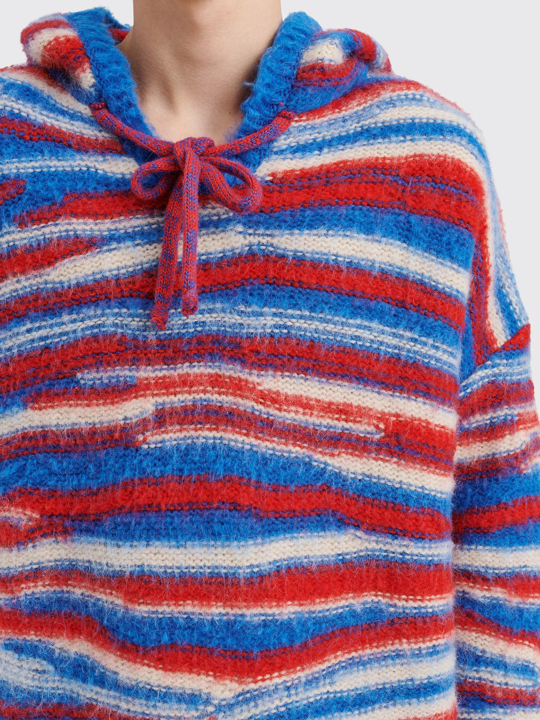 ERL Oversized Alpaca Knit Hoodie Red / Blue