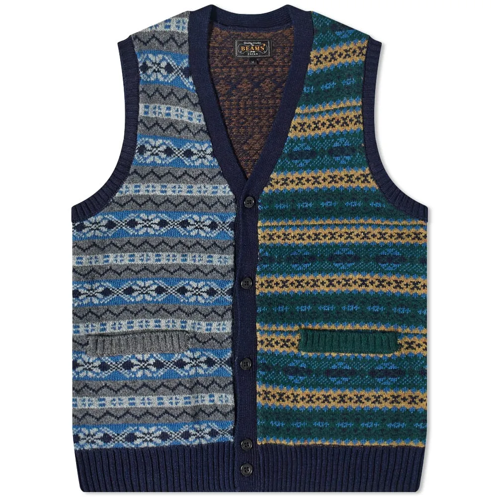 Fair Isle Button Knit VestPanel in Indigo