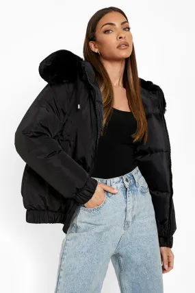 Faux Fur Trim Bomber Jacket