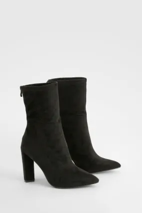 Faux Suede Pointed Block Heel Sock Boots