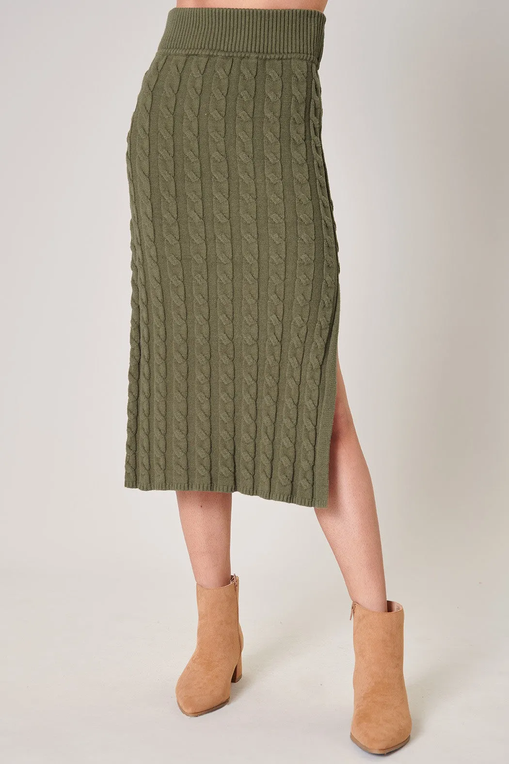 Fern Cable Knit Midi Skirt