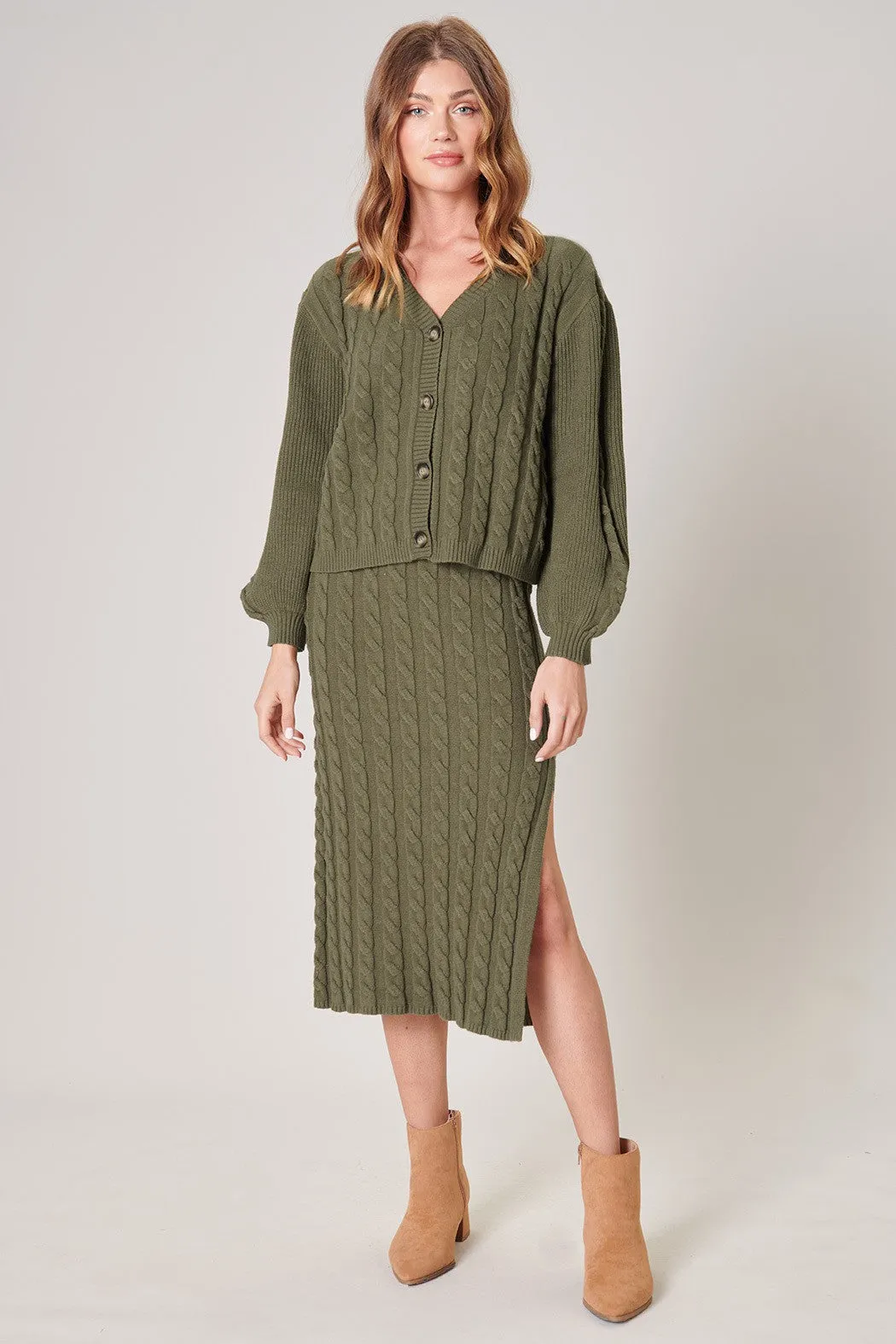 Fern Cable Knit Midi Skirt