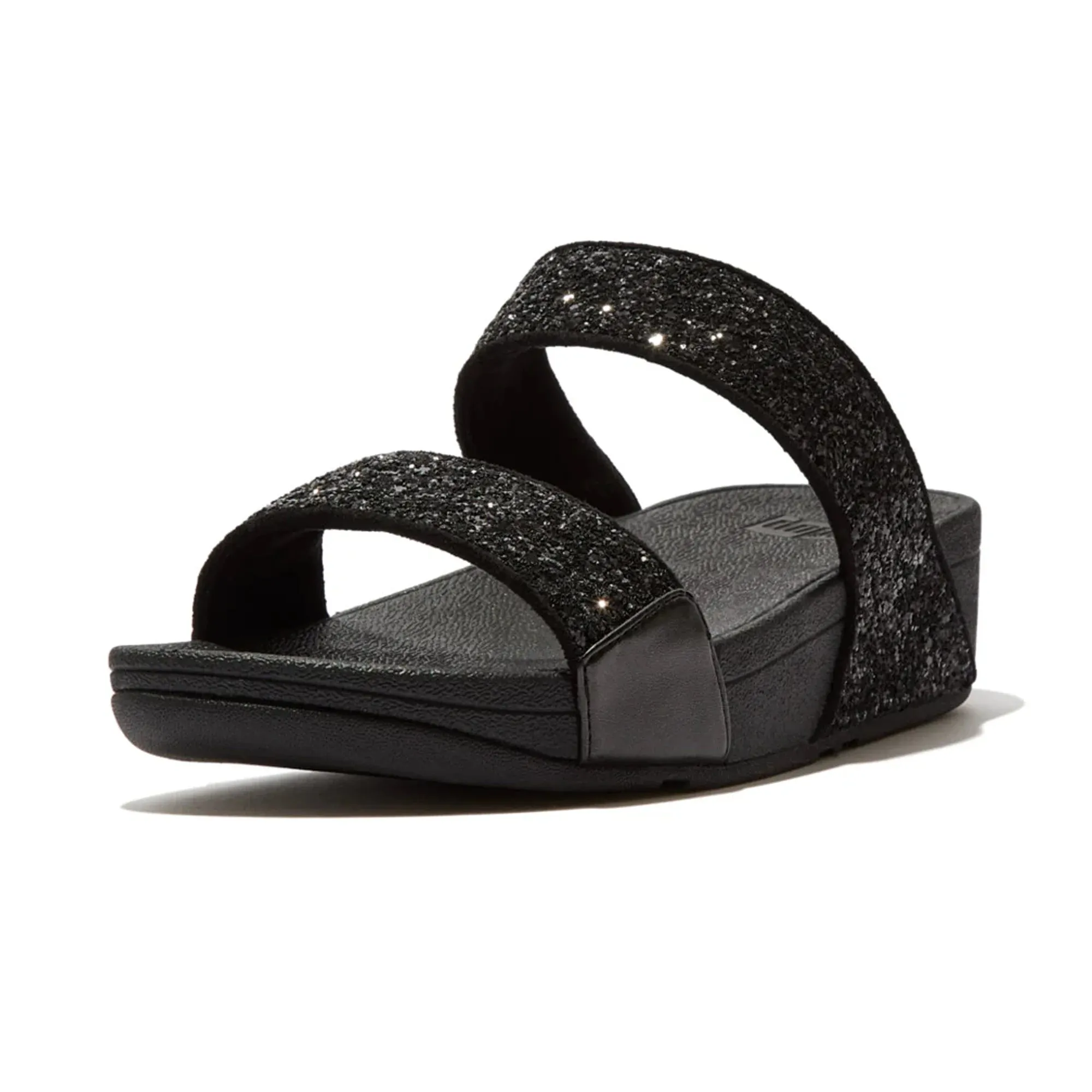 FITFLOP WOMENS LULU GLITTER SLIDES - BLACK