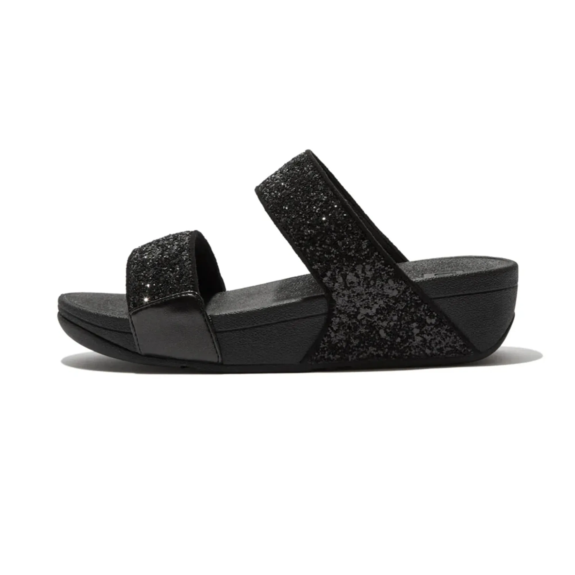 FITFLOP WOMENS LULU GLITTER SLIDES - BLACK