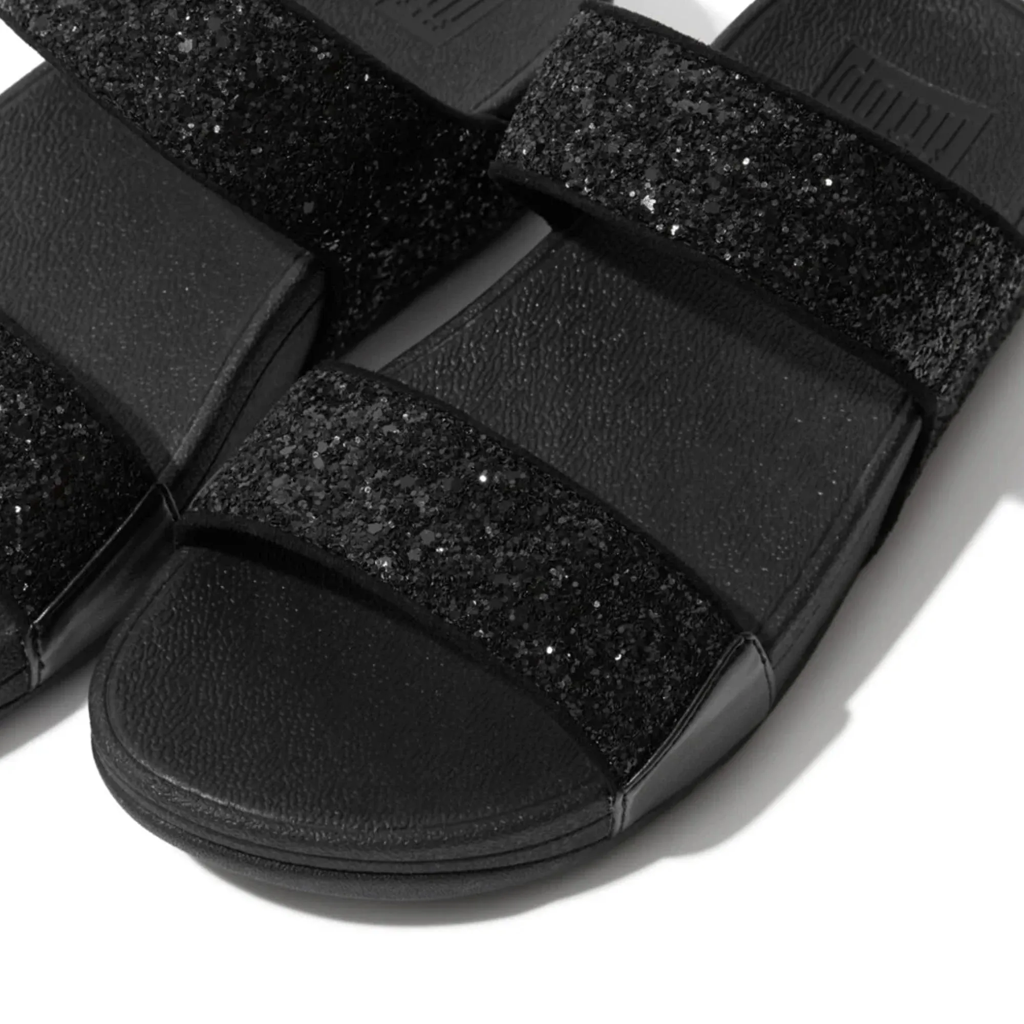 FITFLOP WOMENS LULU GLITTER SLIDES - BLACK