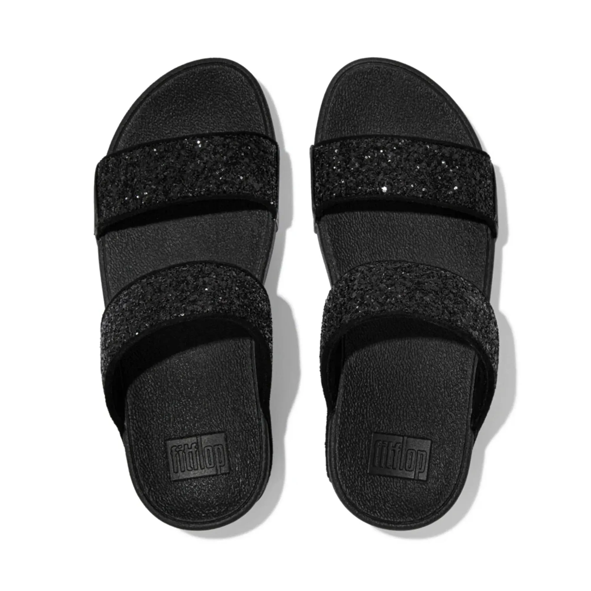 FITFLOP WOMENS LULU GLITTER SLIDES - BLACK