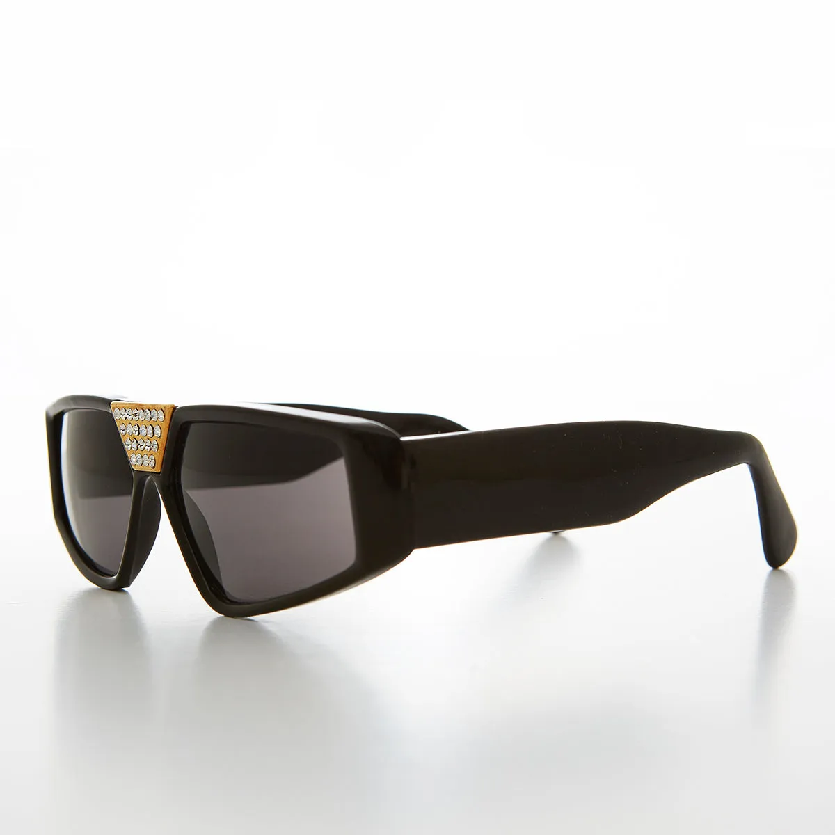 Flat Top Hip Hop Vintage Sunglass with Rhinestone Bridge - Wiz