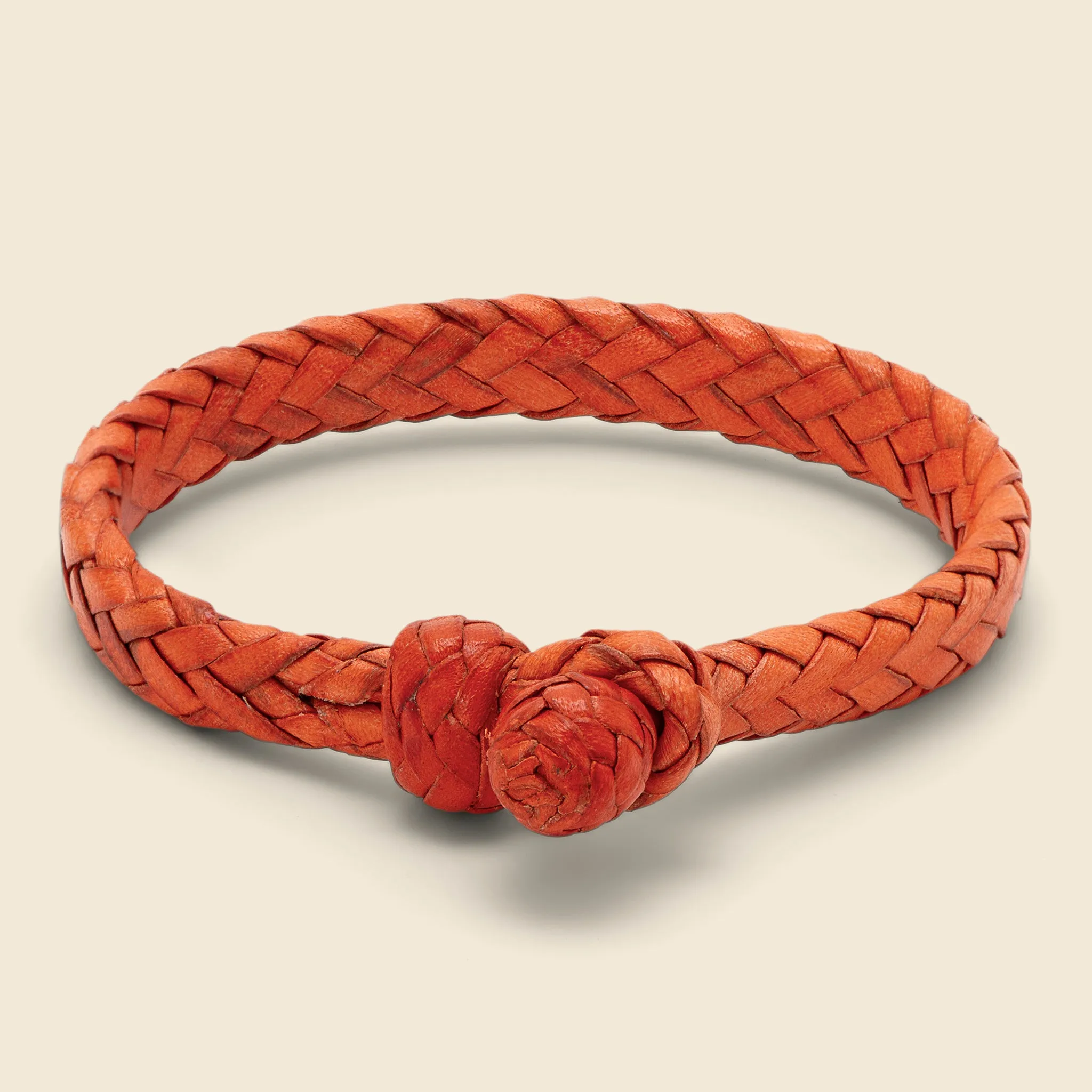 Flat Woven Leather Bracelet - Orange