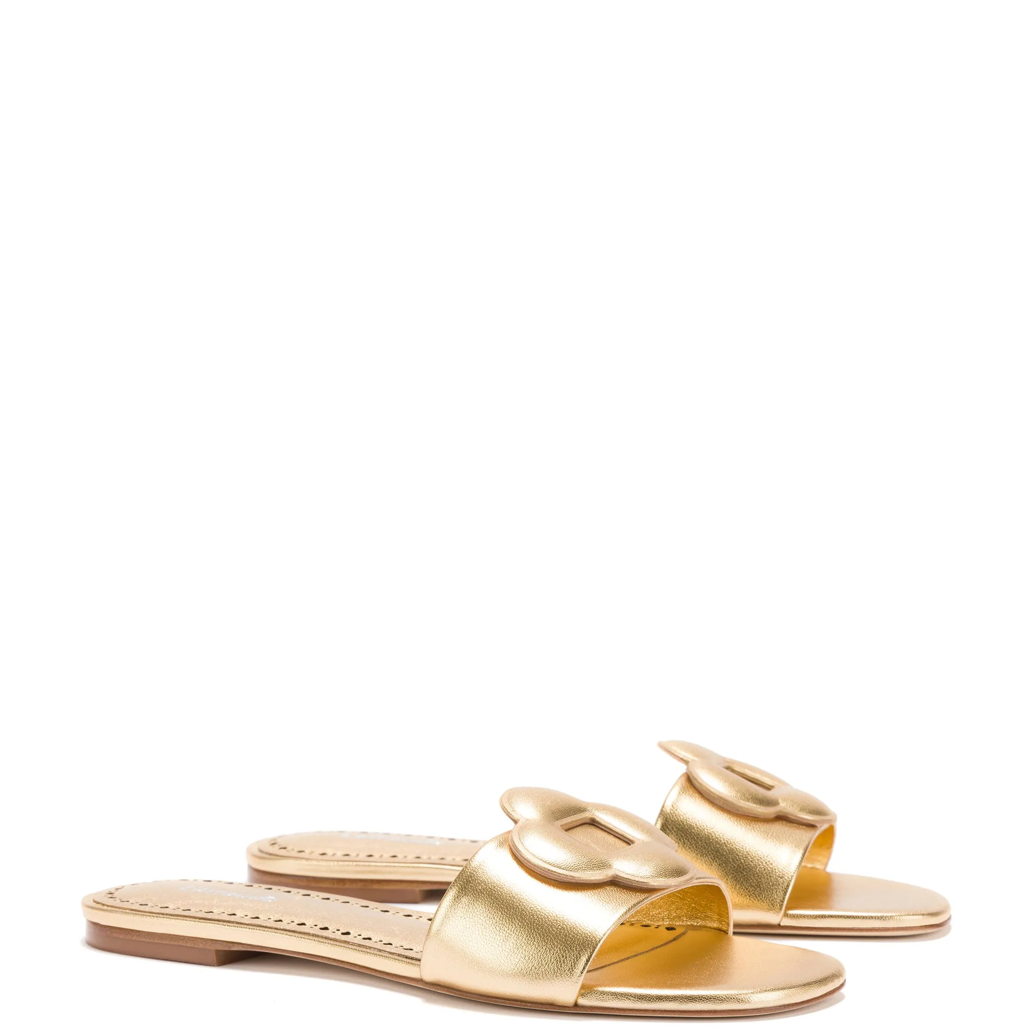 Gold Metallic Flora Flat Mule