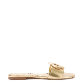 Gold Metallic Flora Flat Mule