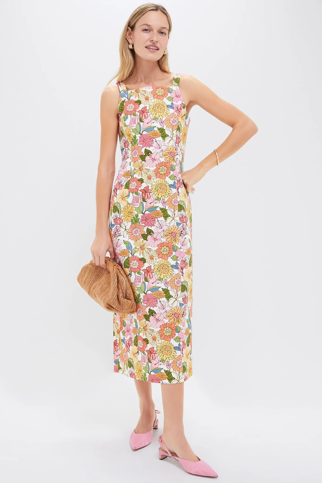 Flower Heads High-Neck Midi Dress