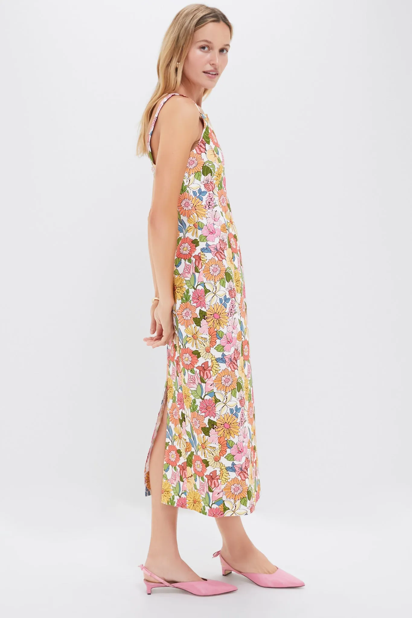 Flower Heads High-Neck Midi Dress