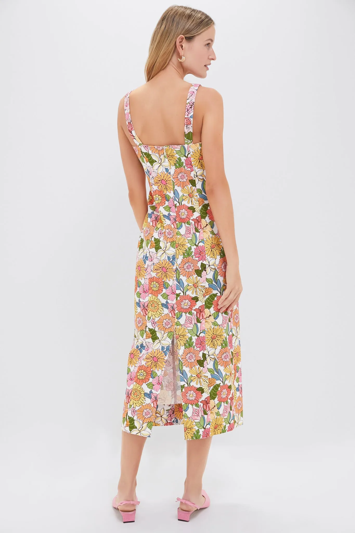 Flower Heads High-Neck Midi Dress