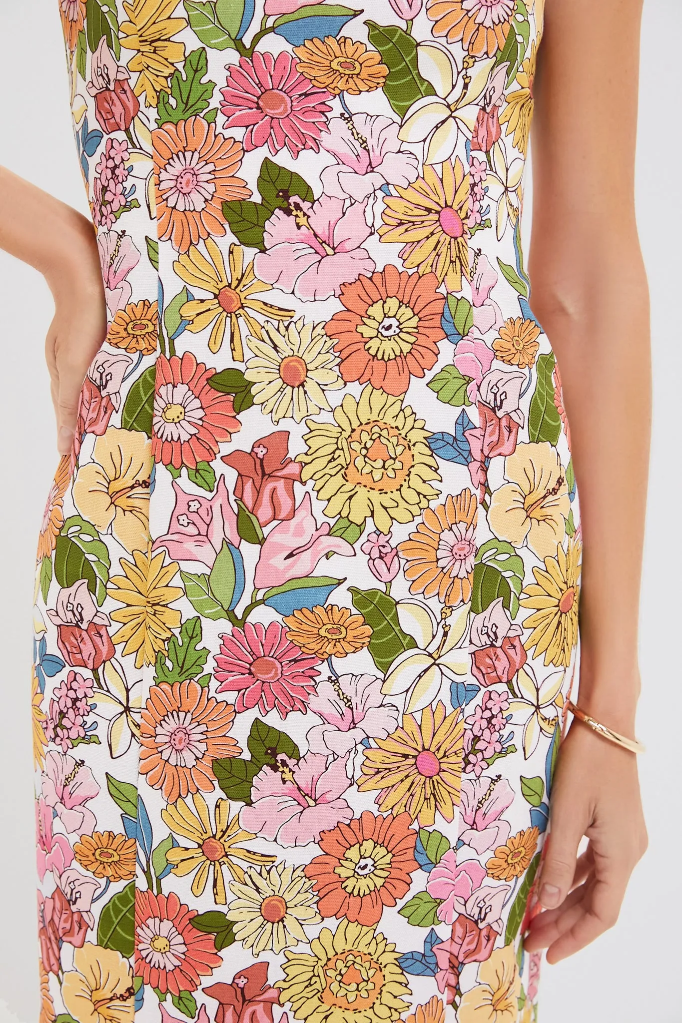 Flower Heads High-Neck Midi Dress