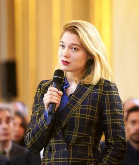 Checkered Coat worn by Léa Seydoux in France 2021