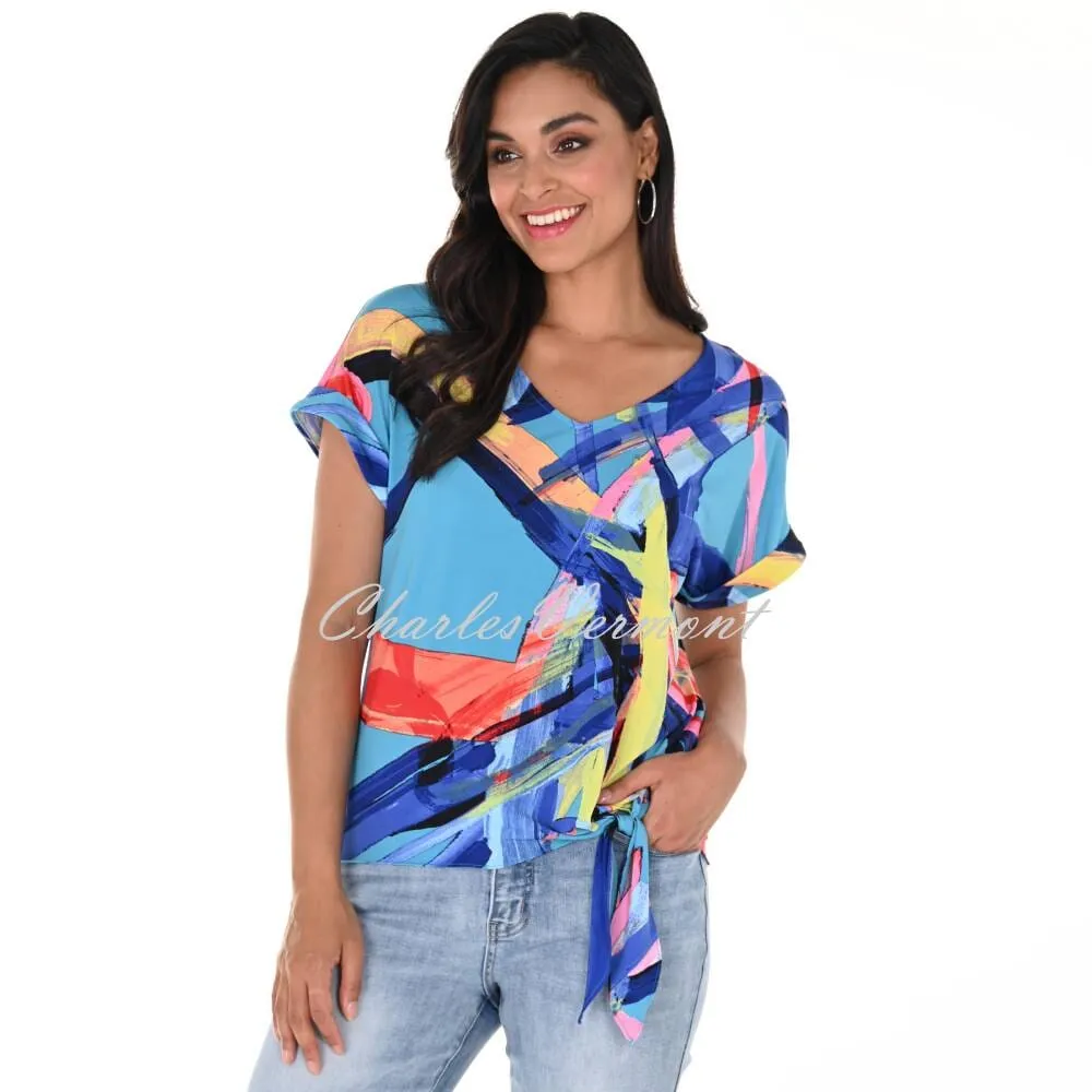 Frank Lyman Top: Multi-Coloured Print with Tied Knot Hem (Style 246133)