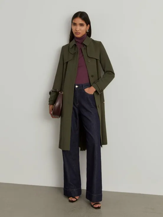 Pleated gabardine trench coat