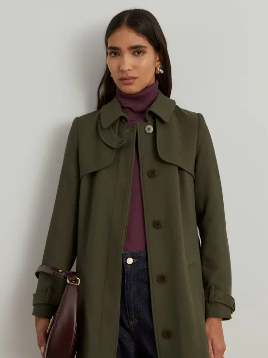 Pleated gabardine trench coat