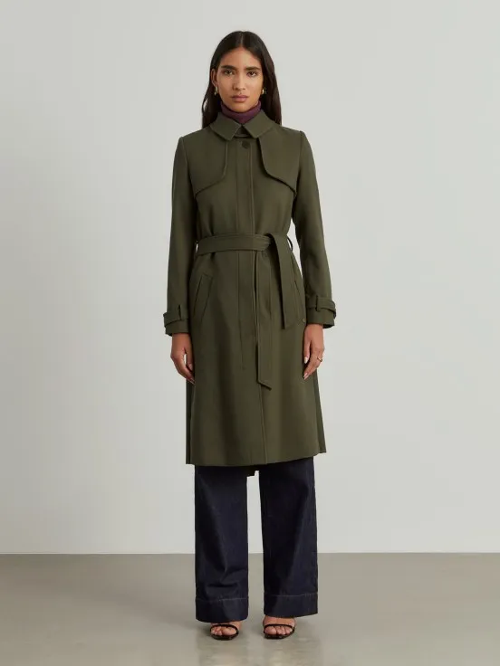 Pleated gabardine trench coat