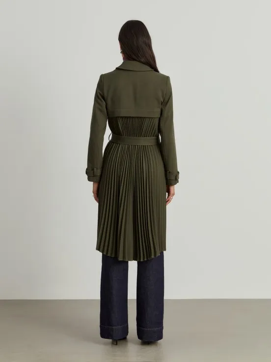 Pleated gabardine trench coat