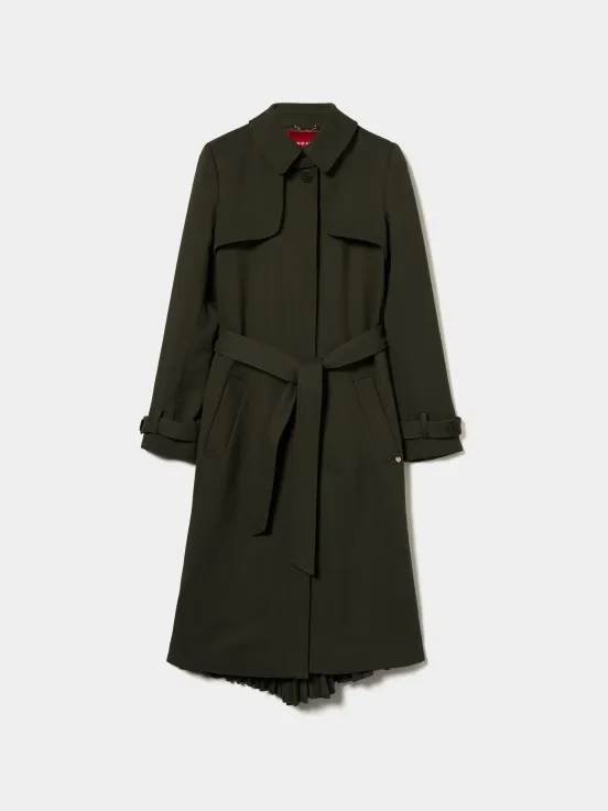 Pleated gabardine trench coat