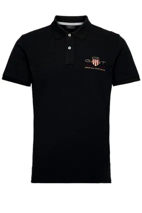 GANT Black Piqué Polo Shirt with Gold Shield - Regular Fit.