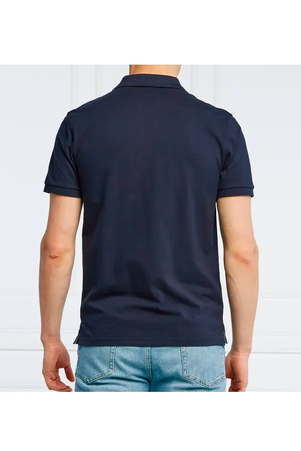 GANT Navy Piqué Polo with Gold Shield Design.