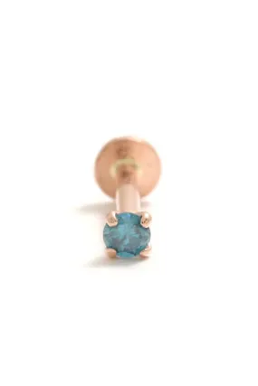 Genuine Blue Diamond 4 Prongs 14K Solid Gold Ear Tragus, Cartilage, Conch, Helix, Lobe Internally Threaded Flat Back Labret Earr