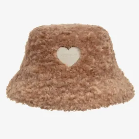 Girls Beige Borg Bucket Hat