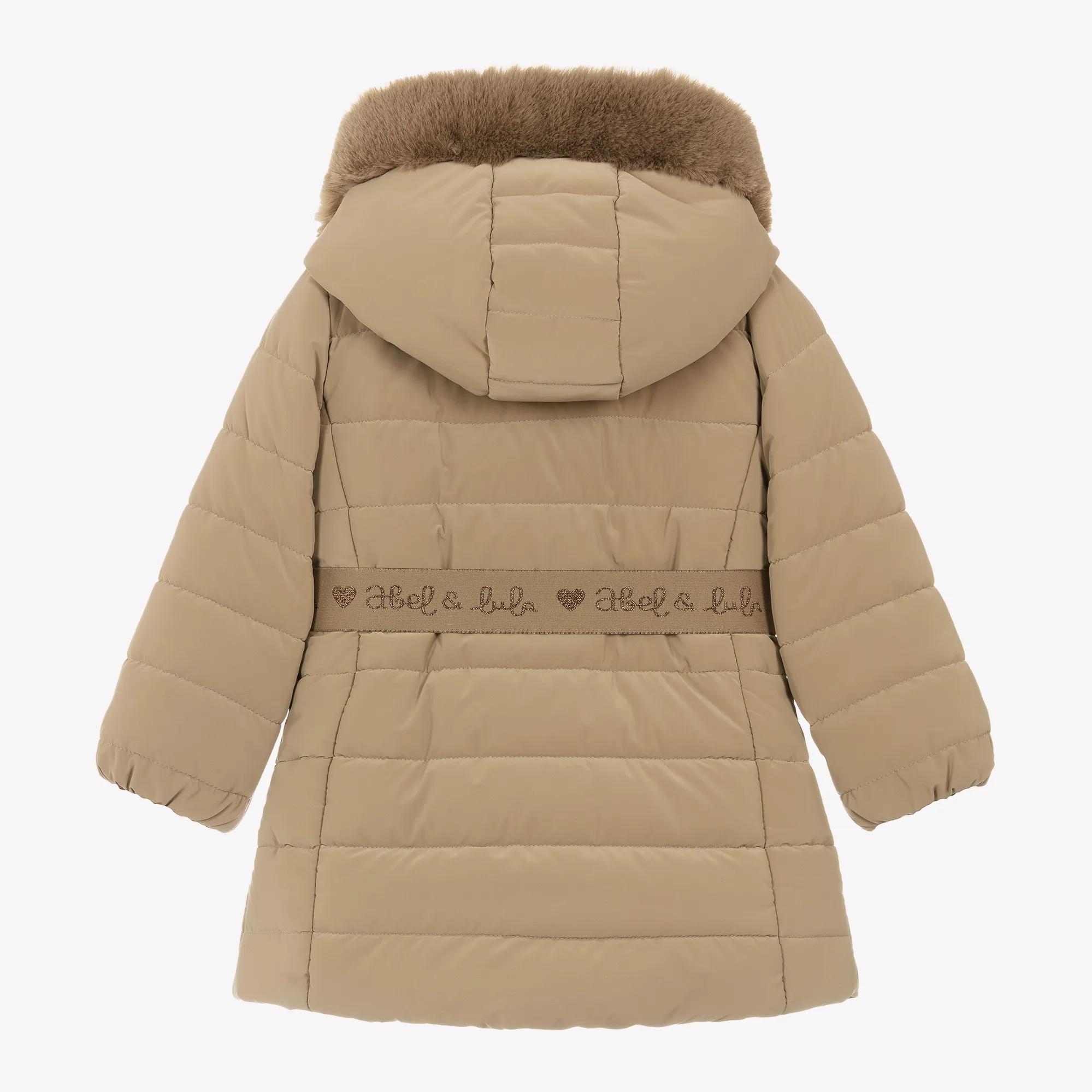 Girls Beige Hooded Puffer Coat