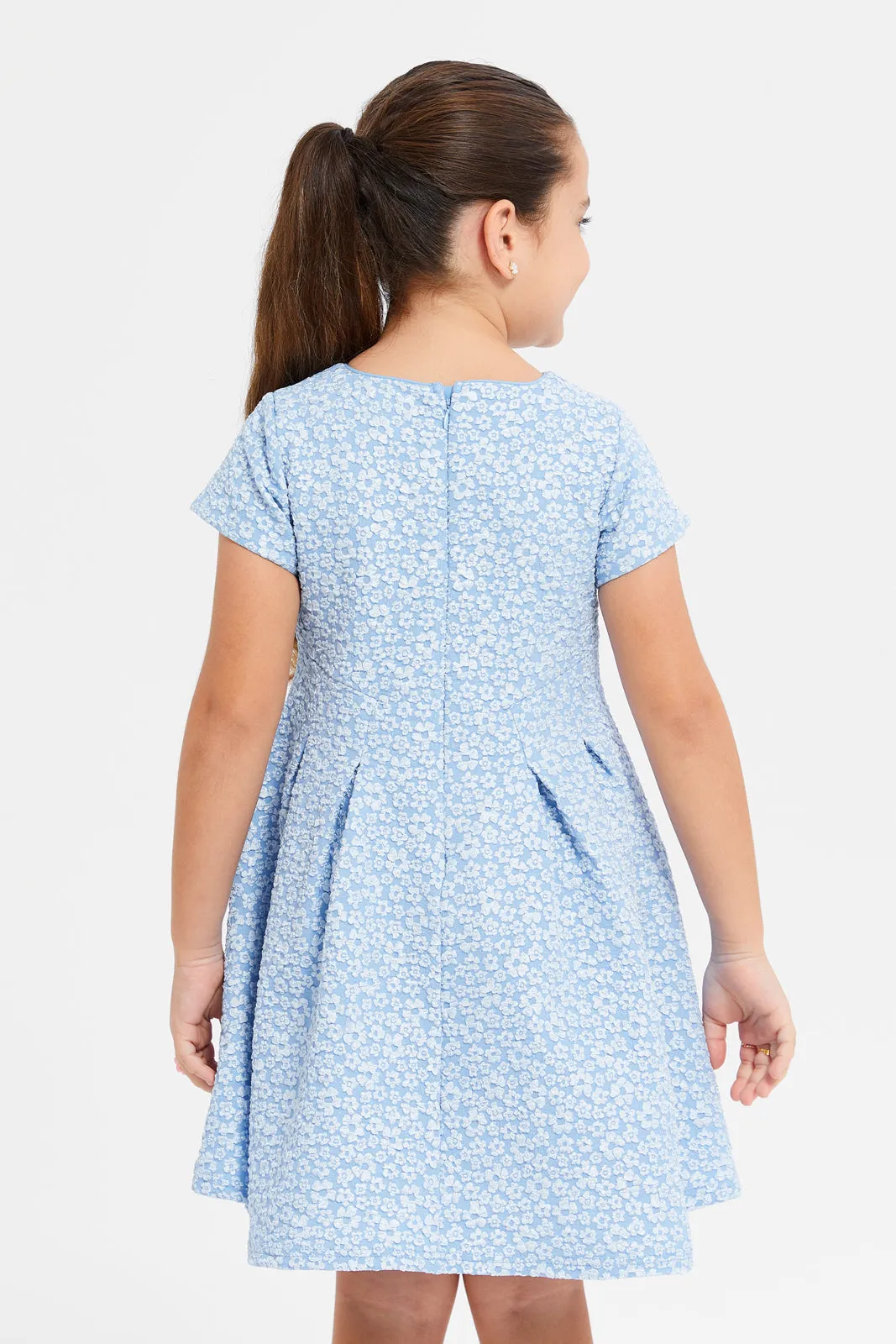 Girls Blue Floral Printed Dress