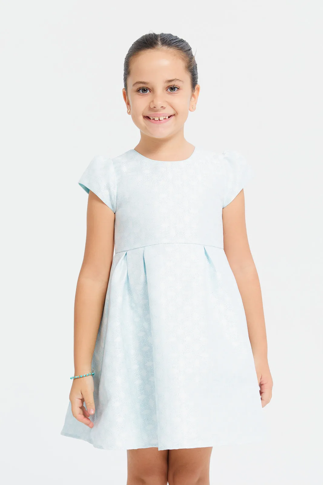 Girls Blue Jacquard Dress