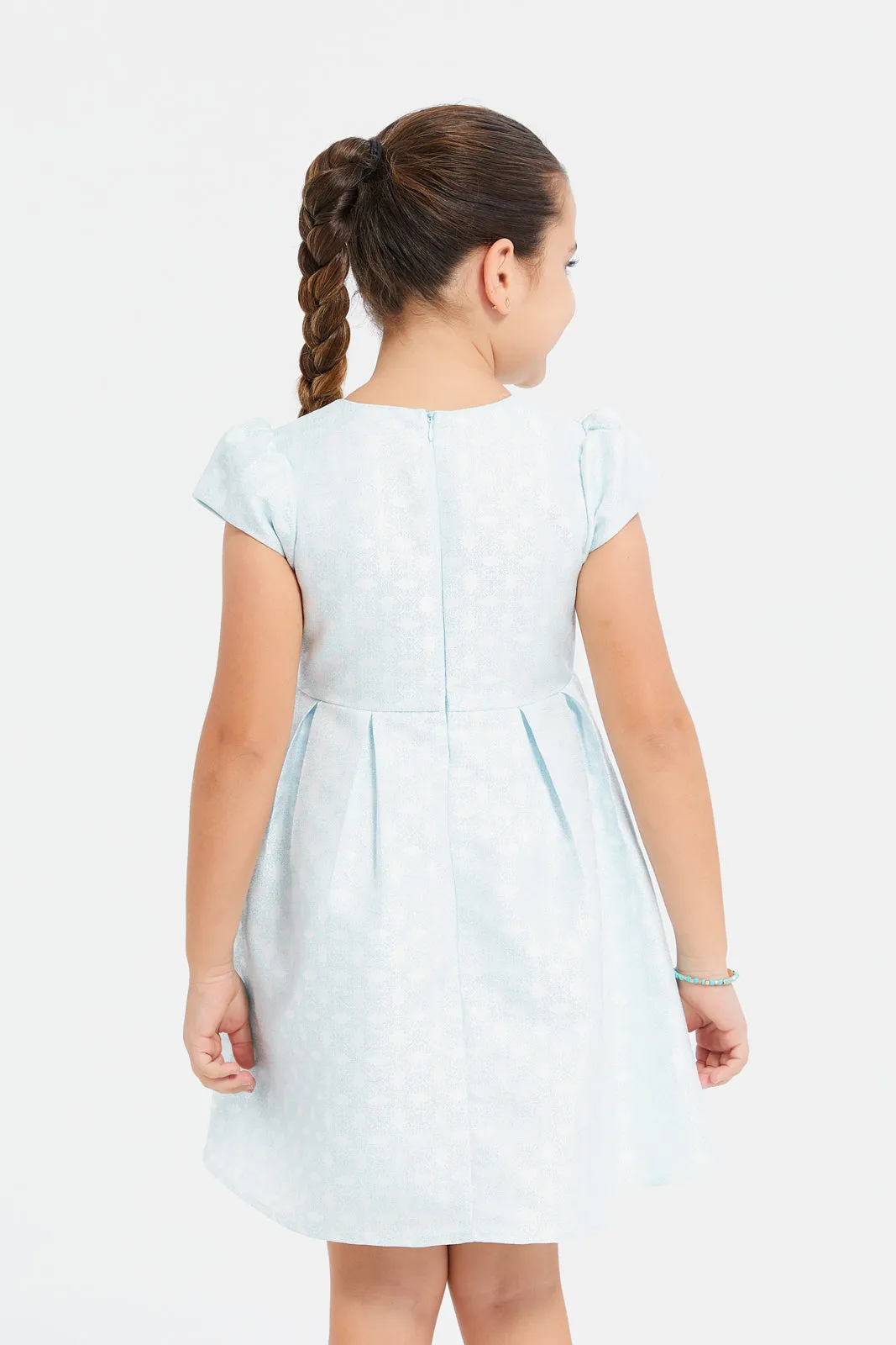 Girls Blue Jacquard Dress