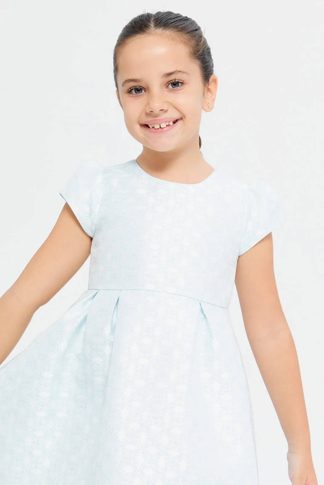 Girls Blue Jacquard Dress