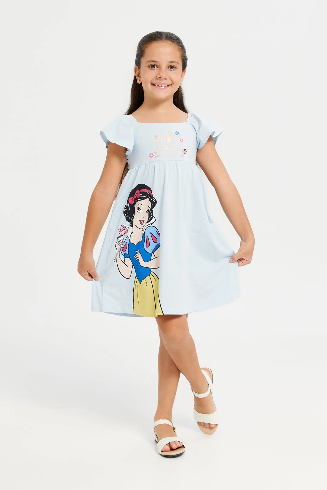 Girls Blue Snow White Flatter Sleeve Dress