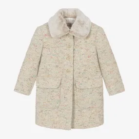 Girls Ivory Wool Alpaca Coat