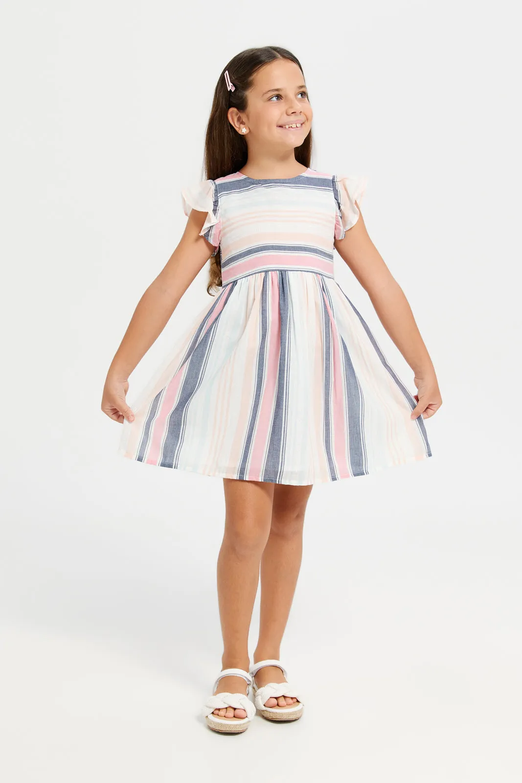 Girls Multicolour Striped Dress