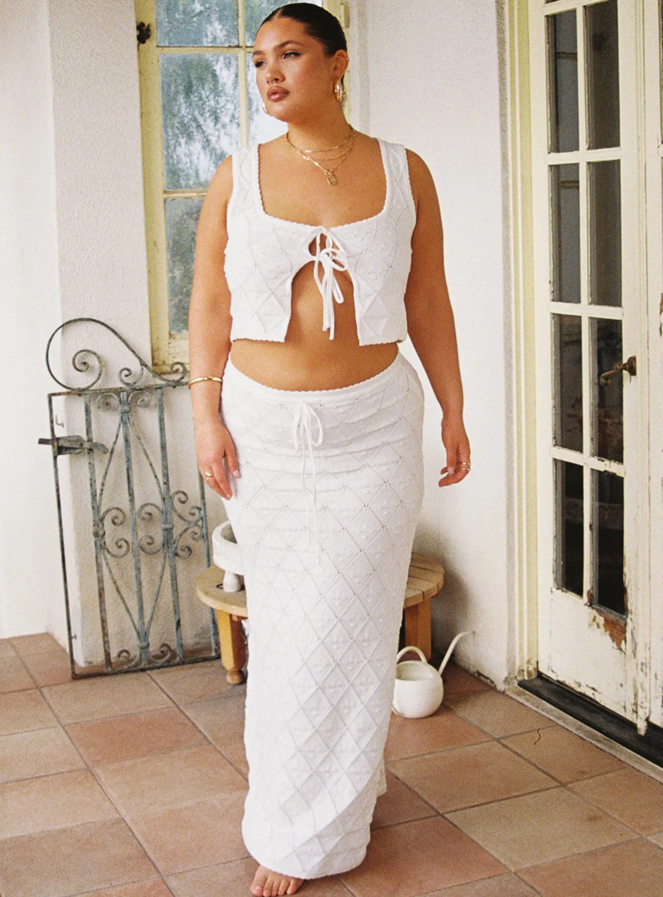 White Knit Maxi Skirt for Curvy Women - Giulia