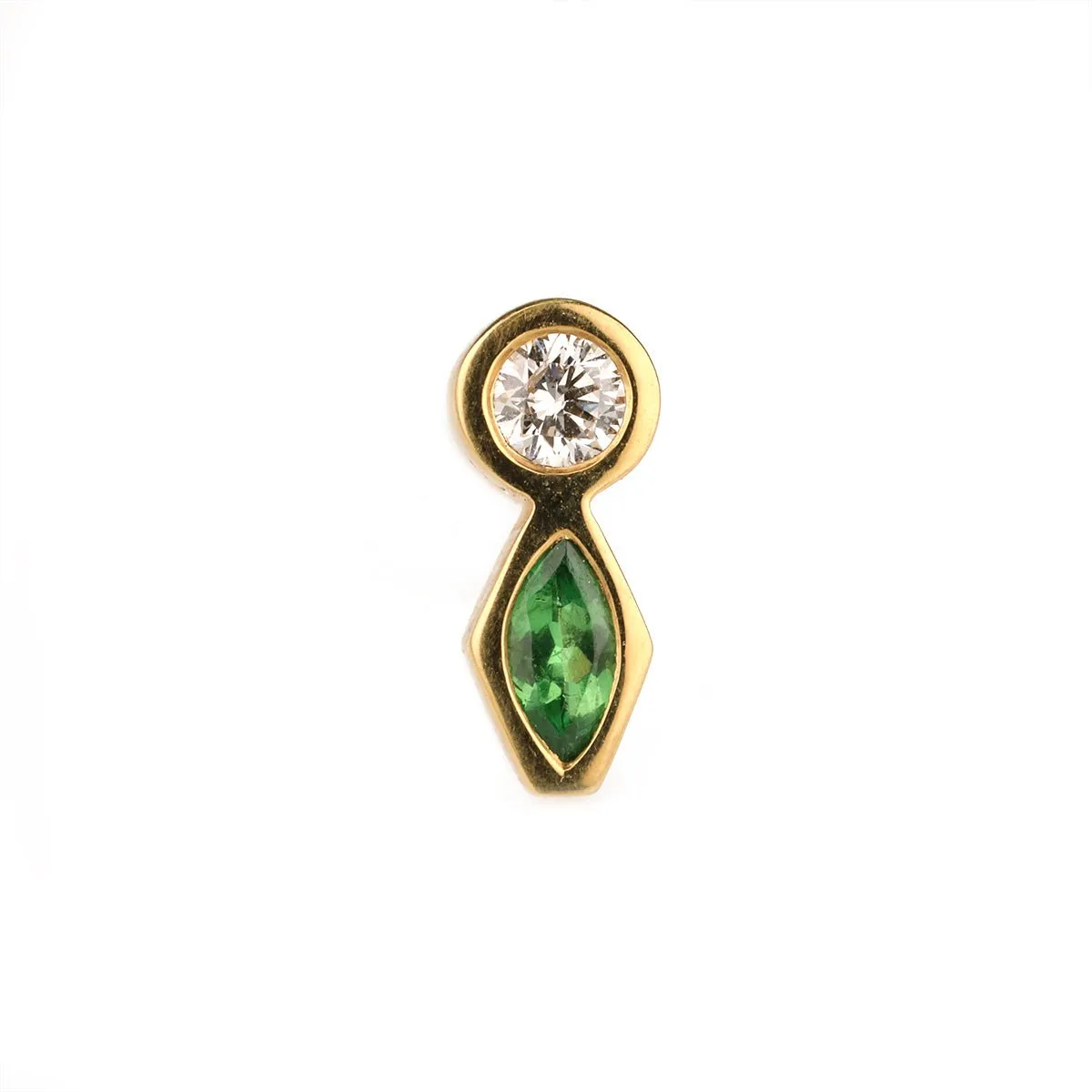 Gold Bezel-Set Marquise Tsavorite and Round Diamond Stud