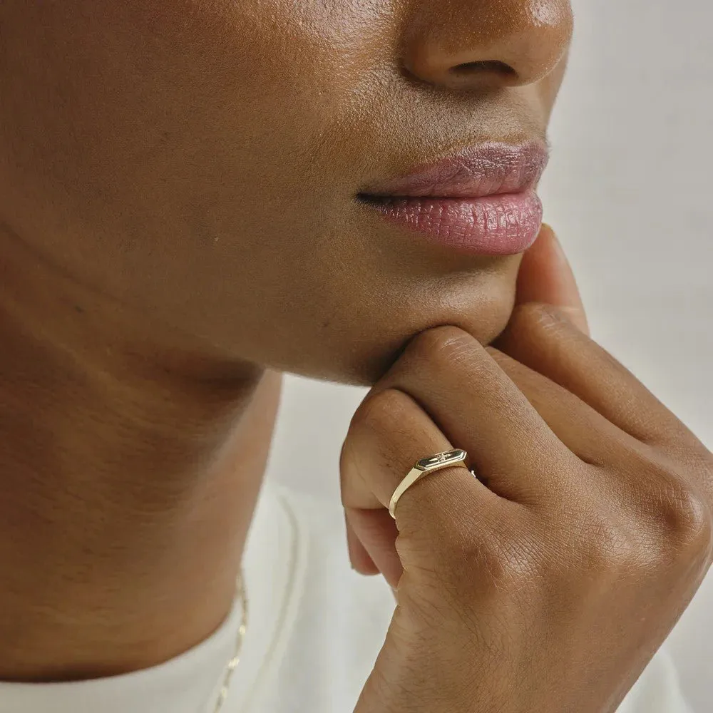 Gold Hexagonal Astra Ring with Star-Set Diamond