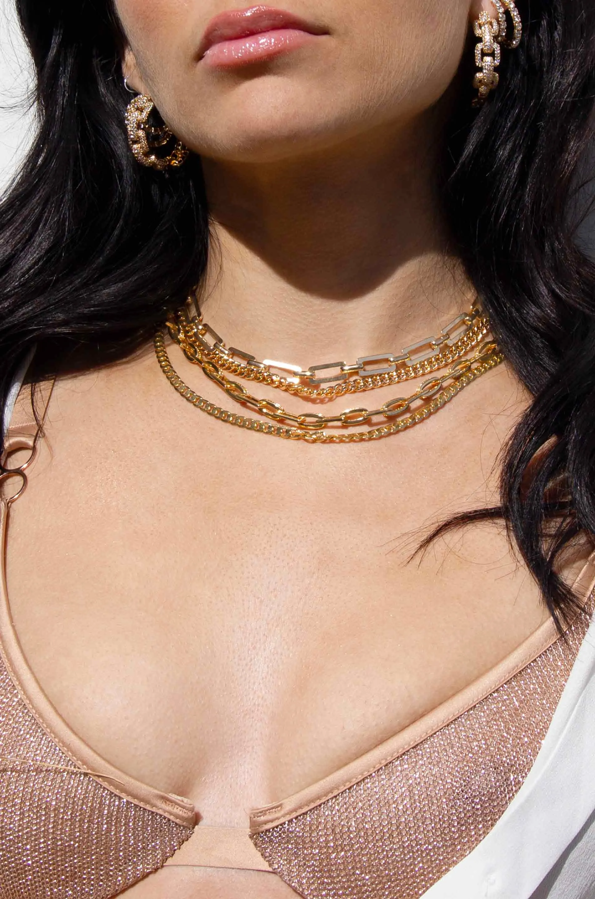 Golden Flat Rectangle Chain Necklace