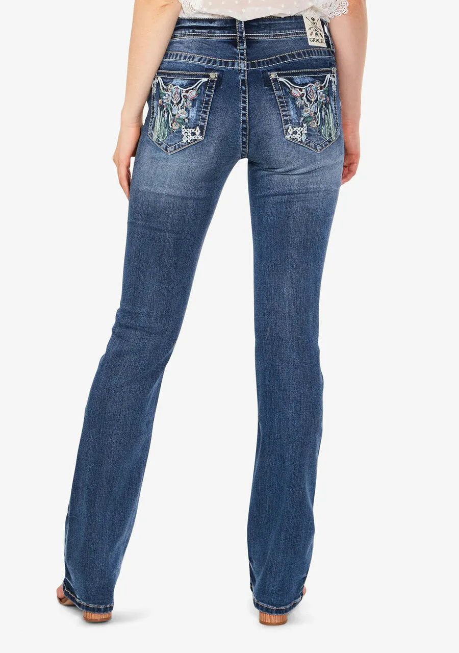 Grace in LA Cowhead Pocket Bootcut Jeans --> Grace in LA Cowhead Bootcut Jeans with Pockets