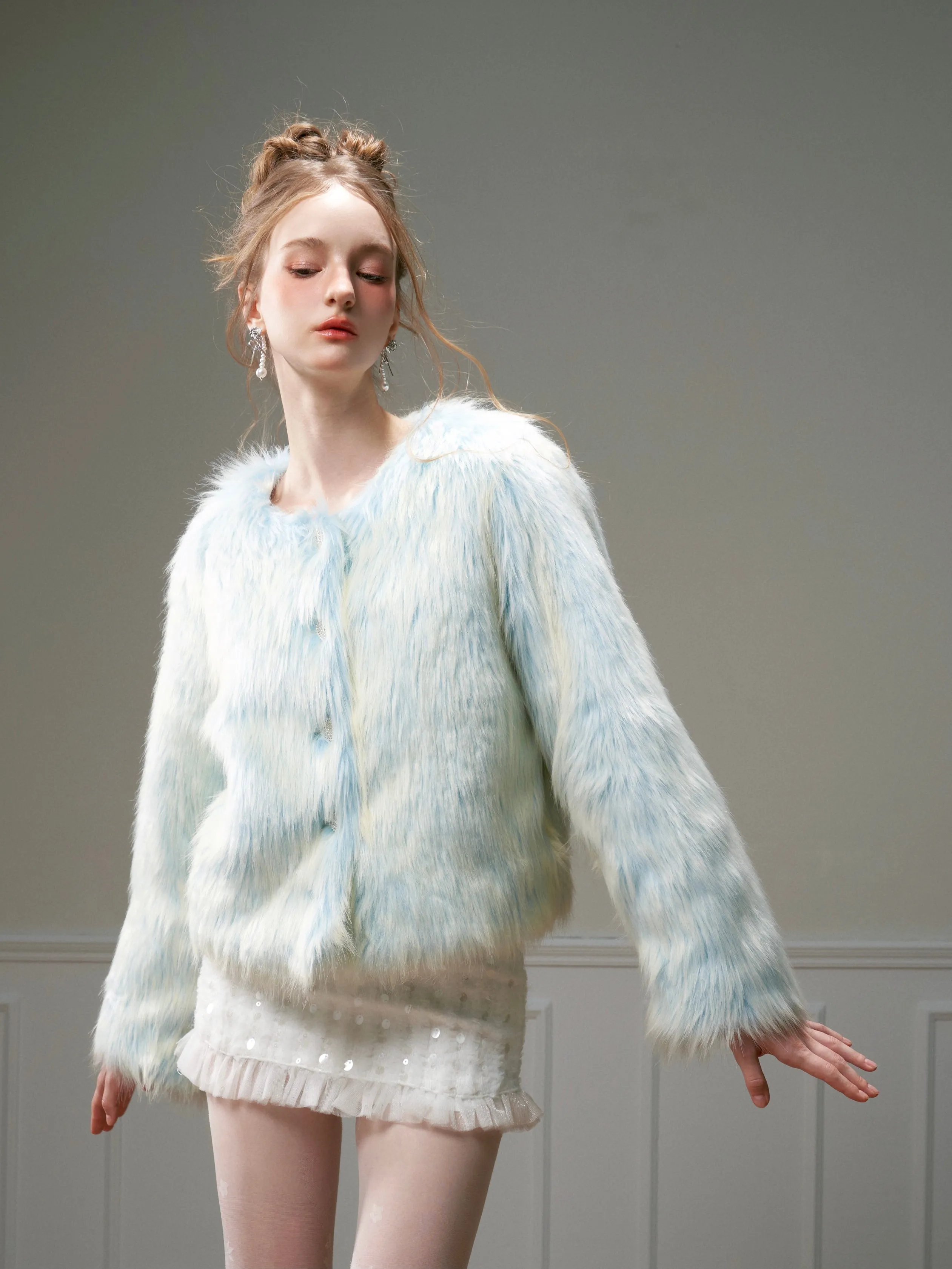 Gradient Imitation Fur Jacket