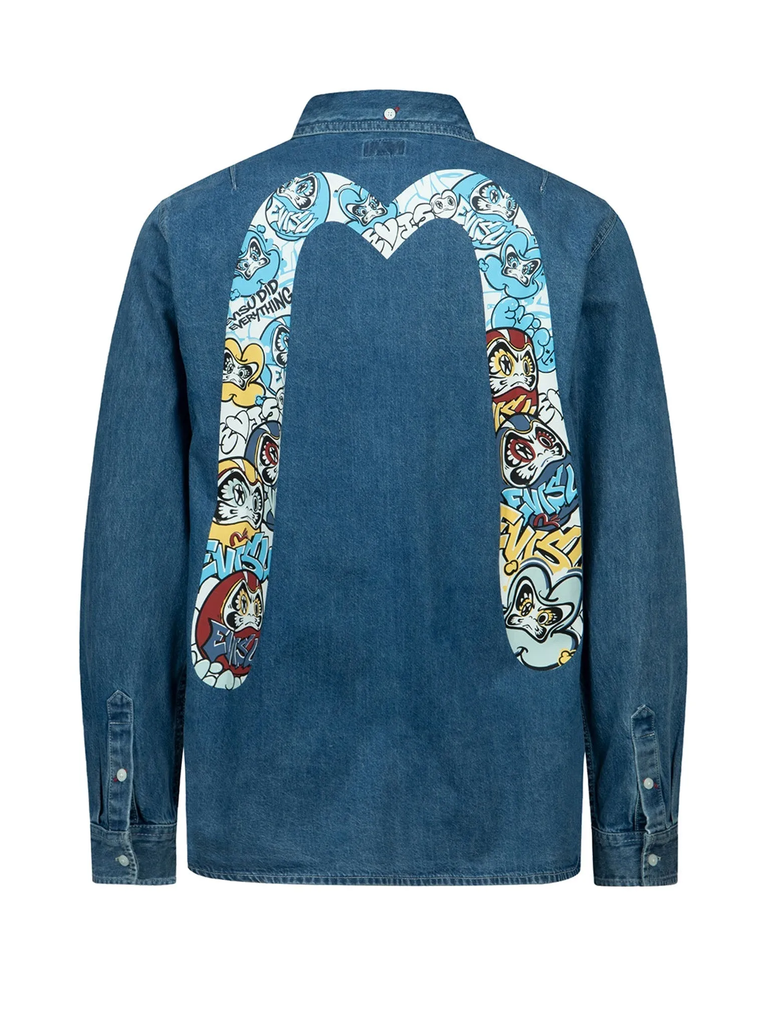 Graffiti Daruma Daicock Print Denim Shirt