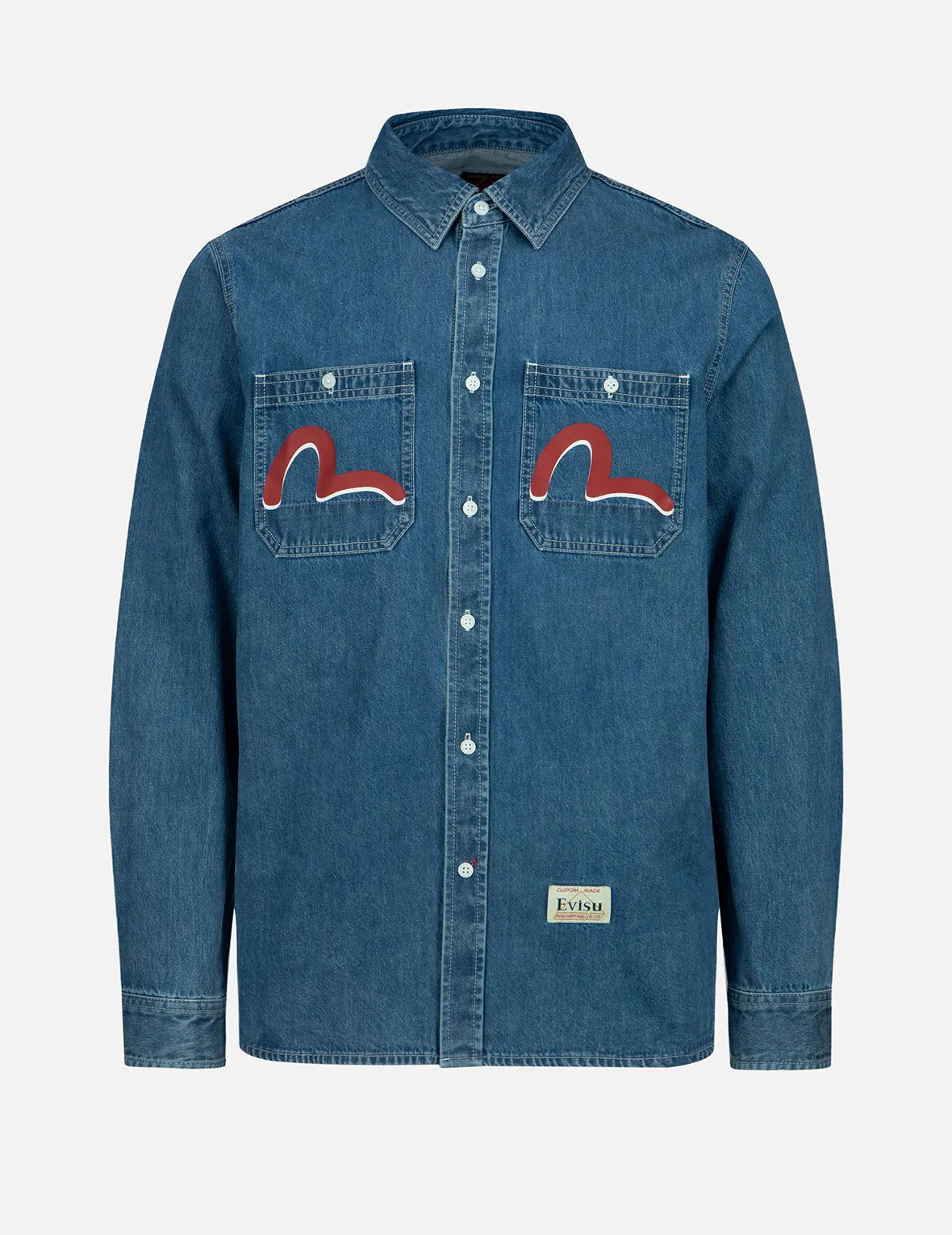 Graffiti Daruma Daicock Print Denim Shirt